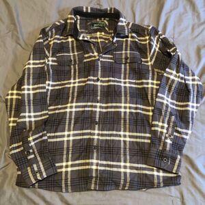 Woolrich Shirt Mens XL Gray White Flannel Button Up Long Sleeve Pocket Plaid